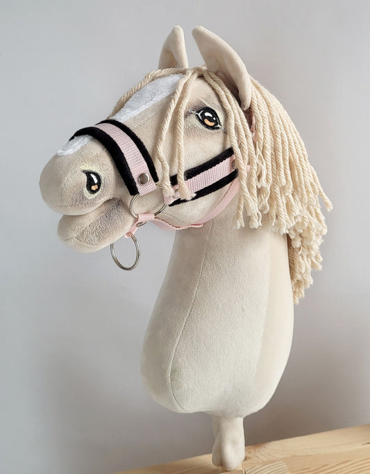 The adjustable halter for Hobby Horse A3 - powder pink with black furry – afbeelding 1