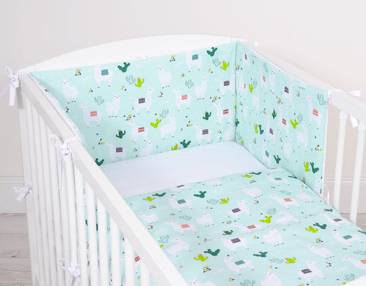 Universal Dubbelzijdige bumper for cot - lama mint/white – afbeelding 2