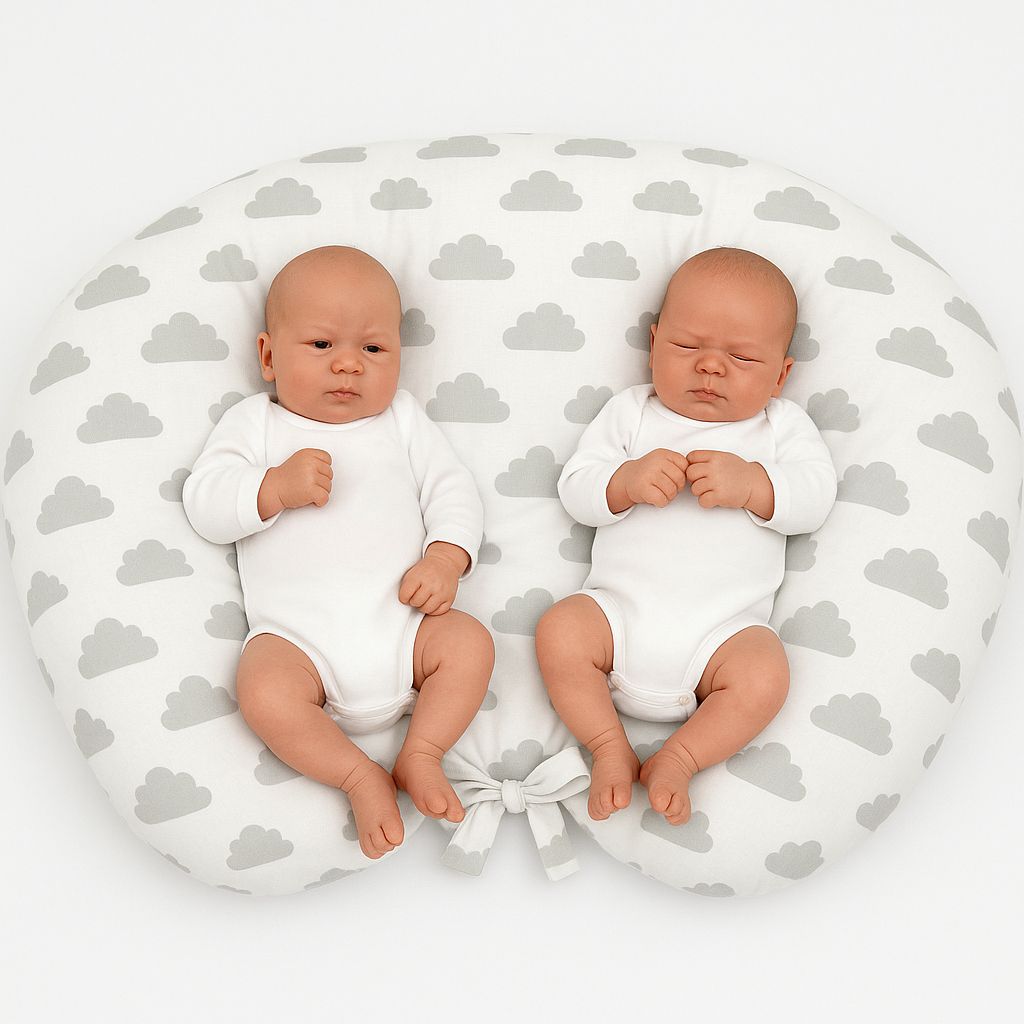 Twin nursing kussen, Breastfeeding Croissant kussen, removable, Hands-Free Feeding- clouds gray – afbeelding 1