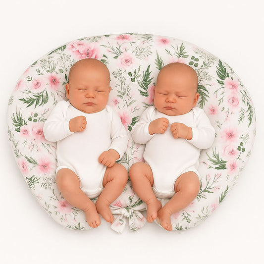 Twin nursing kussen, Breastfeeding Croissant kussen, removable, Hands-Free Feeding-peony flower pink – afbeelding 1
