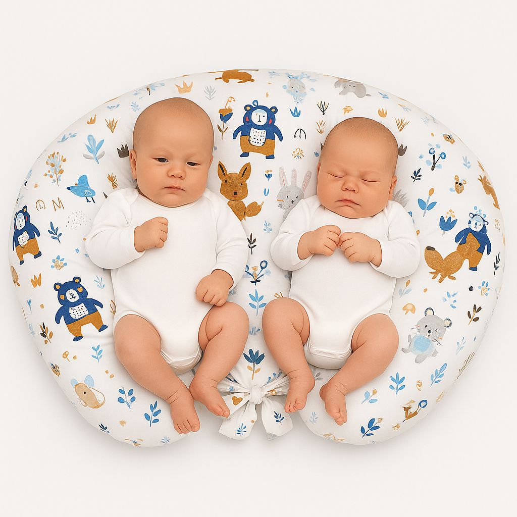 Twin nursing kussen, Breastfeeding Croissant kussen, removable, Hands-Free Feeding- navy blue bears – afbeelding 1