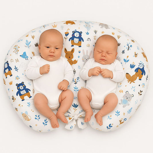 Twin nursing kussen, Breastfeeding Croissant kussen, removable, Hands-Free Feeding- navy blue bears – afbeelding 1