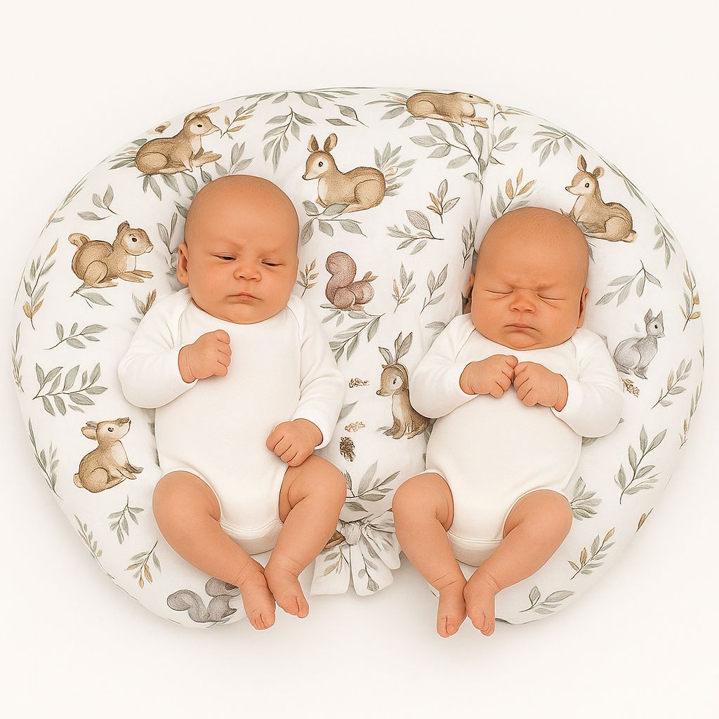 Twin nursing kussen, Breastfeeding Croissant kussen, removable, Hands-Free Feeding- woodland olive – afbeelding 1