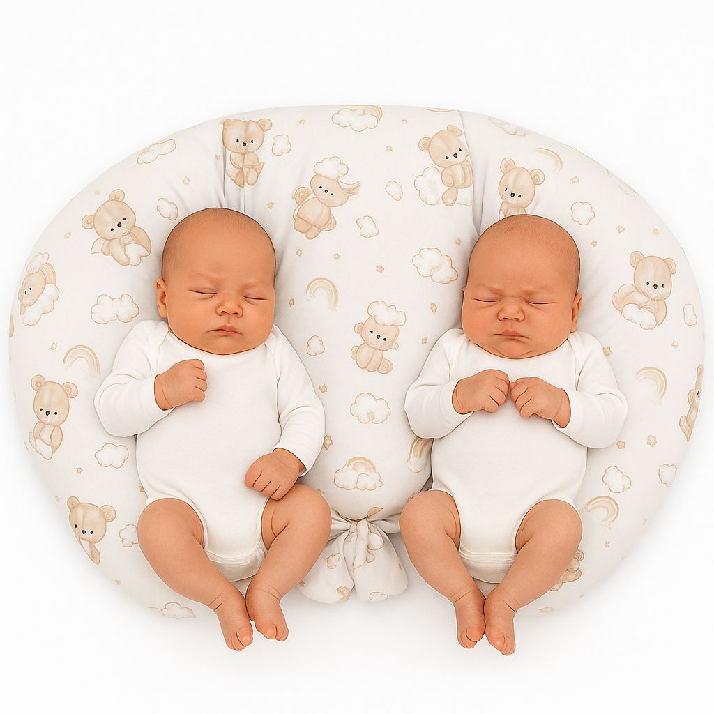 Twin nursing kussen, Breastfeeding Croissant kussen, removable, Hands-Free Feeding- rainbow bear – afbeelding 1