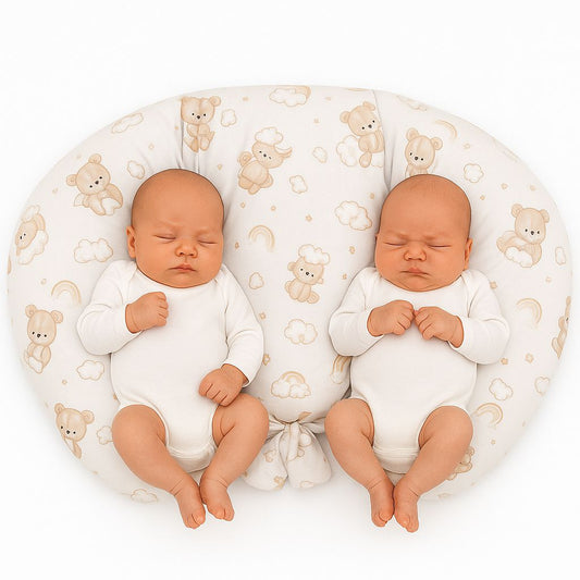 Twin nursing kussen, Breastfeeding Croissant kussen, removable, Hands-Free Feeding- rainbow bear – afbeelding 1