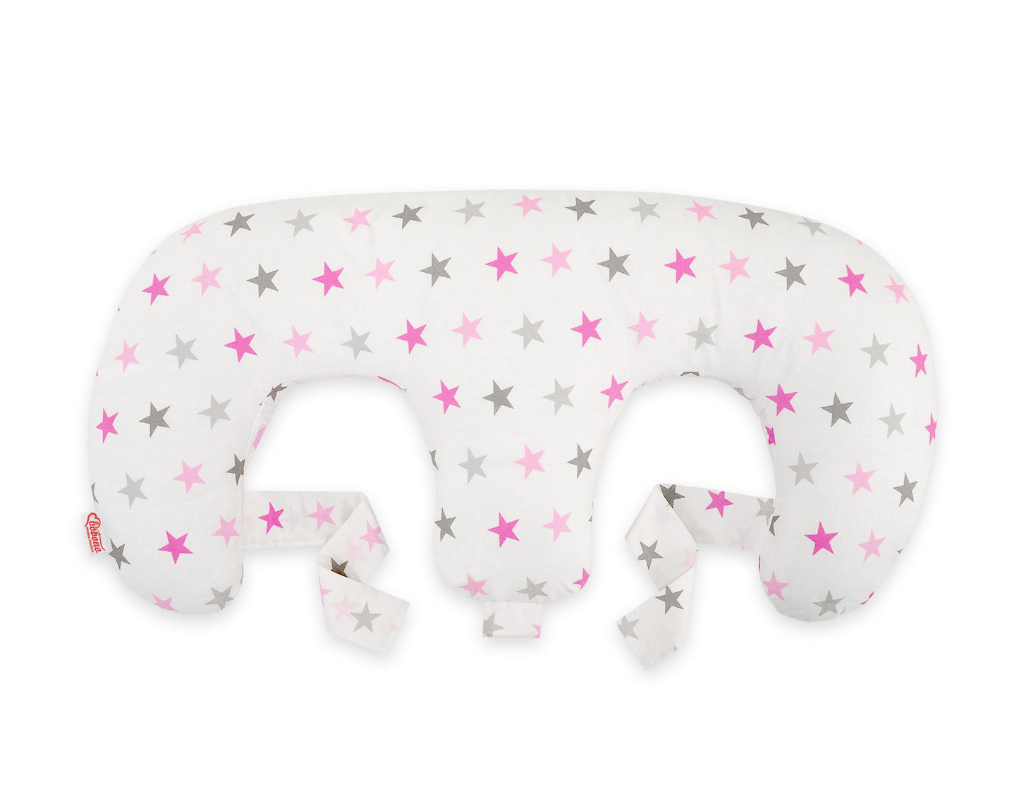 Twin nursing kussen, Breastfeeding Croissant kussen, removable, Hands-Free Feeding- Grey-pink stars – afbeelding 2