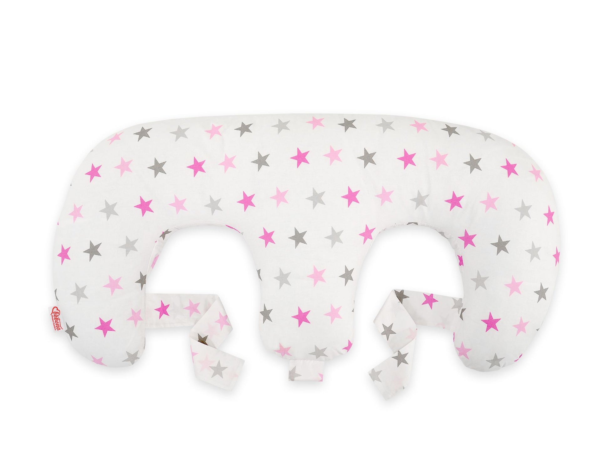 Twin nursing kussen, Breastfeeding Croissant kussen, removable, Hands-Free Feeding- Grey-pink stars – afbeelding 2