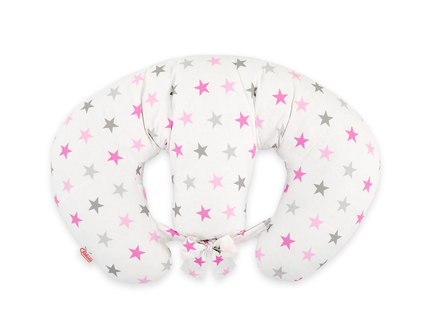 Twin nursing kussen, Breastfeeding Croissant kussen, removable, Hands-Free Feeding- Grey-pink stars – afbeelding 3