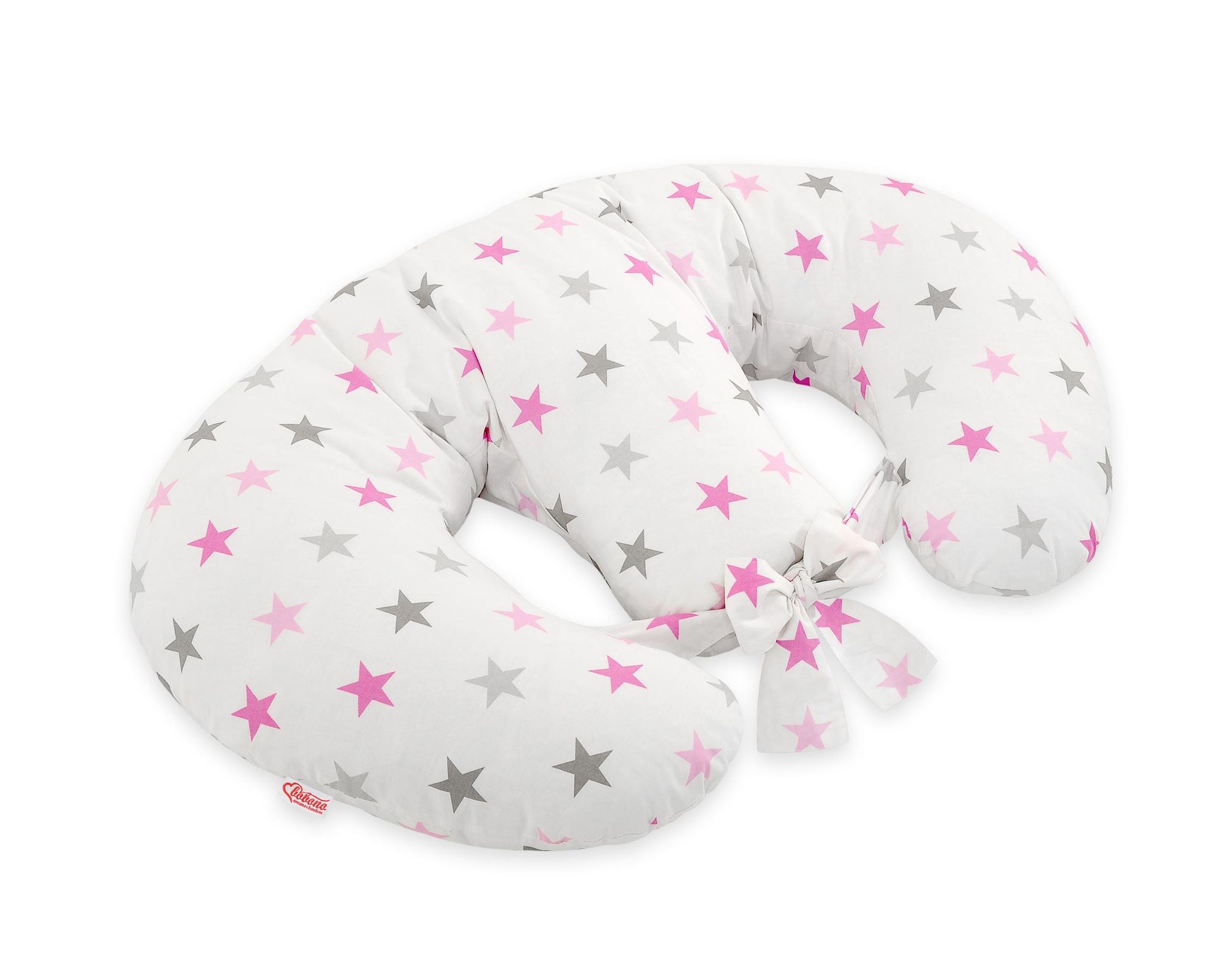 Twin nursing kussen, Breastfeeding Croissant kussen, removable, Hands-Free Feeding- Grey-pink stars – afbeelding 4