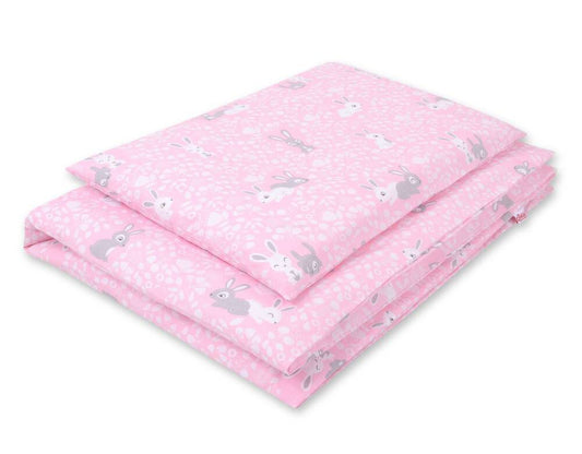 Baby cotton bedding set 2-pcs 135x100 - pink rabbits – afbeelding 1