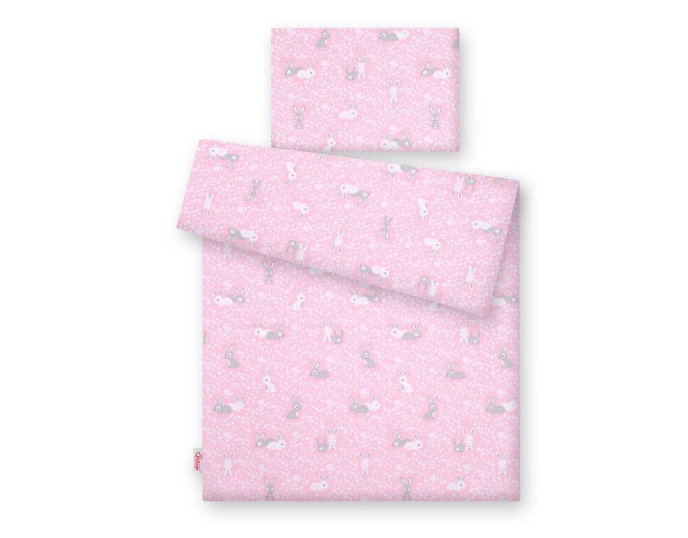 Baby cotton bedding set 2-pcs 135x100 - pink rabbits – afbeelding 2