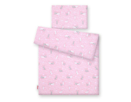 Baby cotton bedding set 2-pcs 135x100 - pink rabbits – afbeelding 2