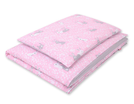 Baby cotton bedding set 2-pcs 135x100 cm- pink rabbits/grey – afbeelding 1