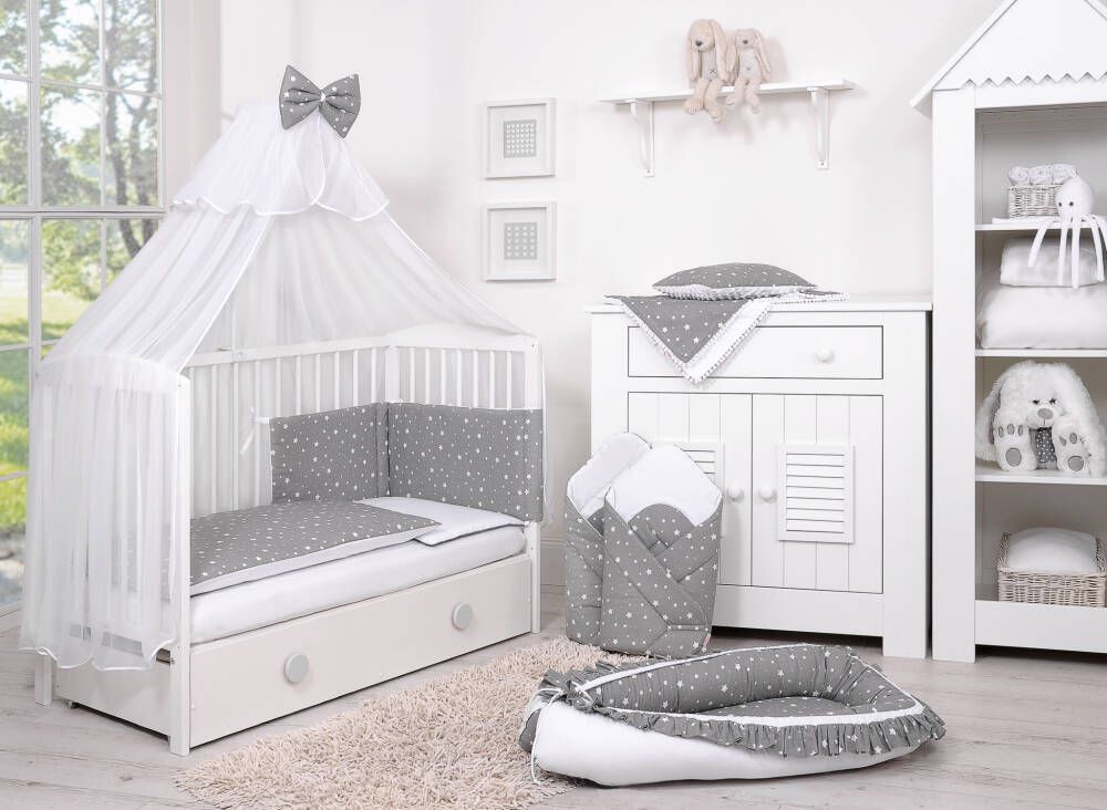 Baby cotton bedding set 2-pcs 120x90 cm - mini stars white/white – afbeelding 3