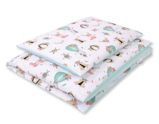 Baby cotton bedding set 2-pcs 120x90 cm- foxes beige/mint – afbeelding 1