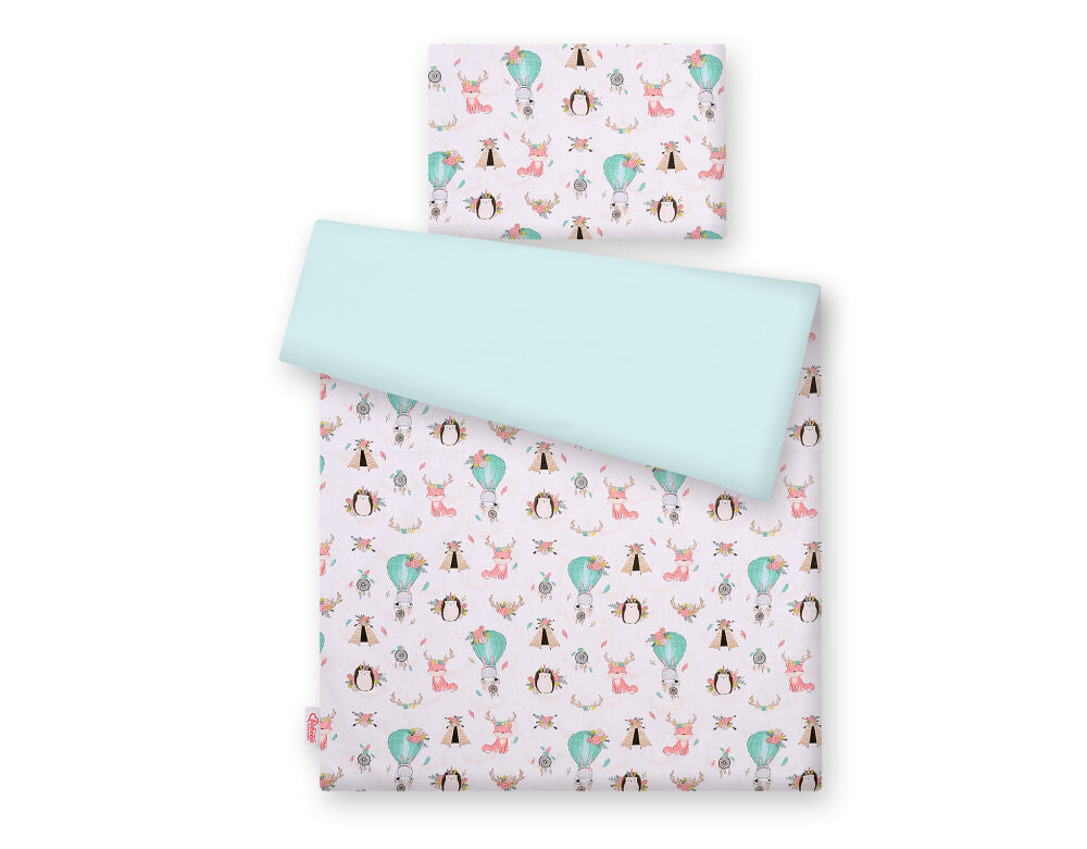 Baby cotton bedding set 2-pcs 135x100 cm- foxes beige/mint – afbeelding 3