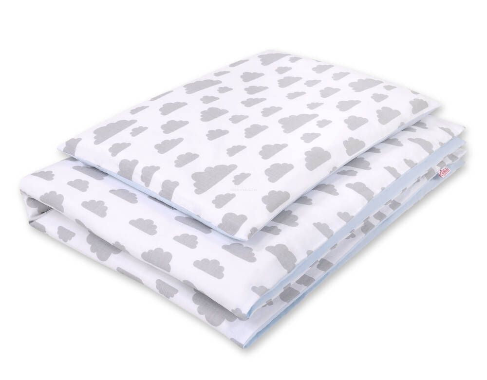 Baby cotton bedding set 2-pcs 120x90 cm- clouds gray/blue – afbeelding 1