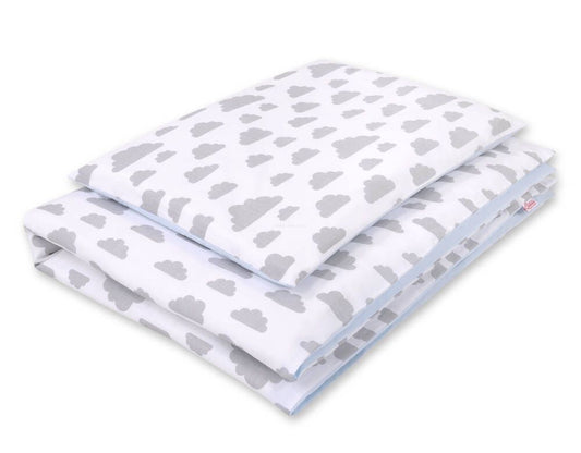 Baby cotton bedding set 2-pcs 120x90 cm- clouds gray/blue – afbeelding 1