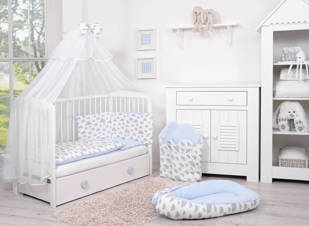 Baby cotton bedding set 2-pcs 120x90 cm- clouds gray/blue – afbeelding 3