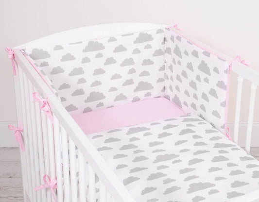 Baby cotton bedding set 2-pcs - clouds gray/pink – afbeelding 2