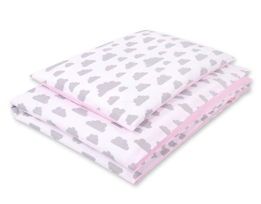 Baby cotton bedding set 2-pcs - clouds gray/pink – afbeelding 1