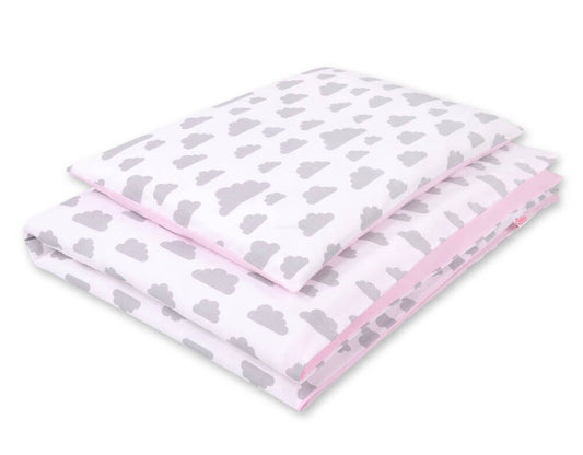 Baby cotton bedding set 2-pcs - clouds gray/pink – afbeelding 1