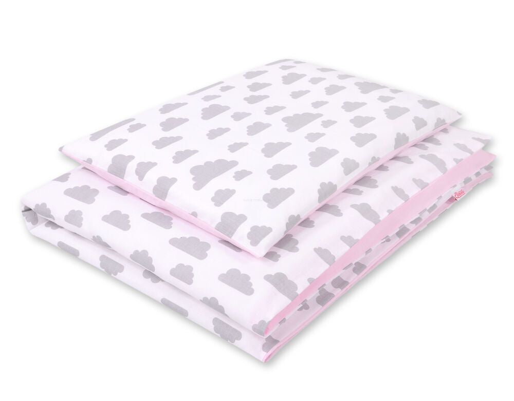Baby cotton bedding set 2-pcs 120x90 cm- clouds gray/pink – afbeelding 1