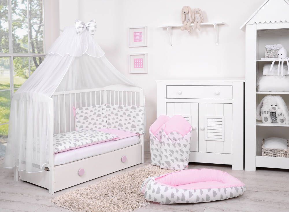 Baby cotton bedding set 2-pcs 120x90 cm- clouds gray/pink – afbeelding 3