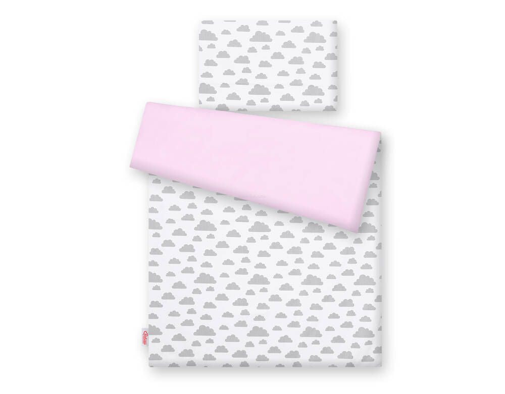 Baby cotton bedding set 2-pcs 120x90 cm- clouds gray/pink – afbeelding 4