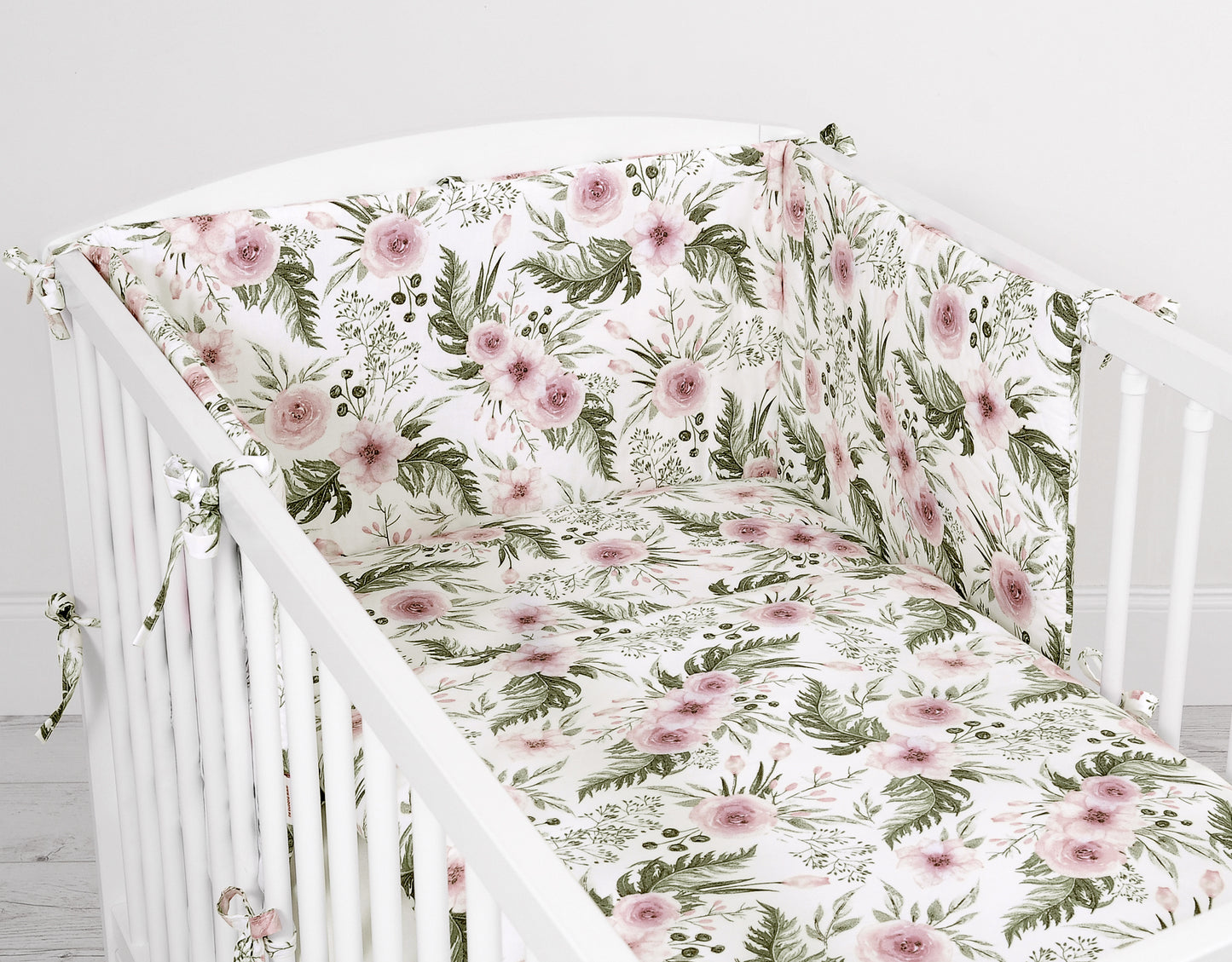 Universal bumper for cot - peony flower pink – afbeelding 2