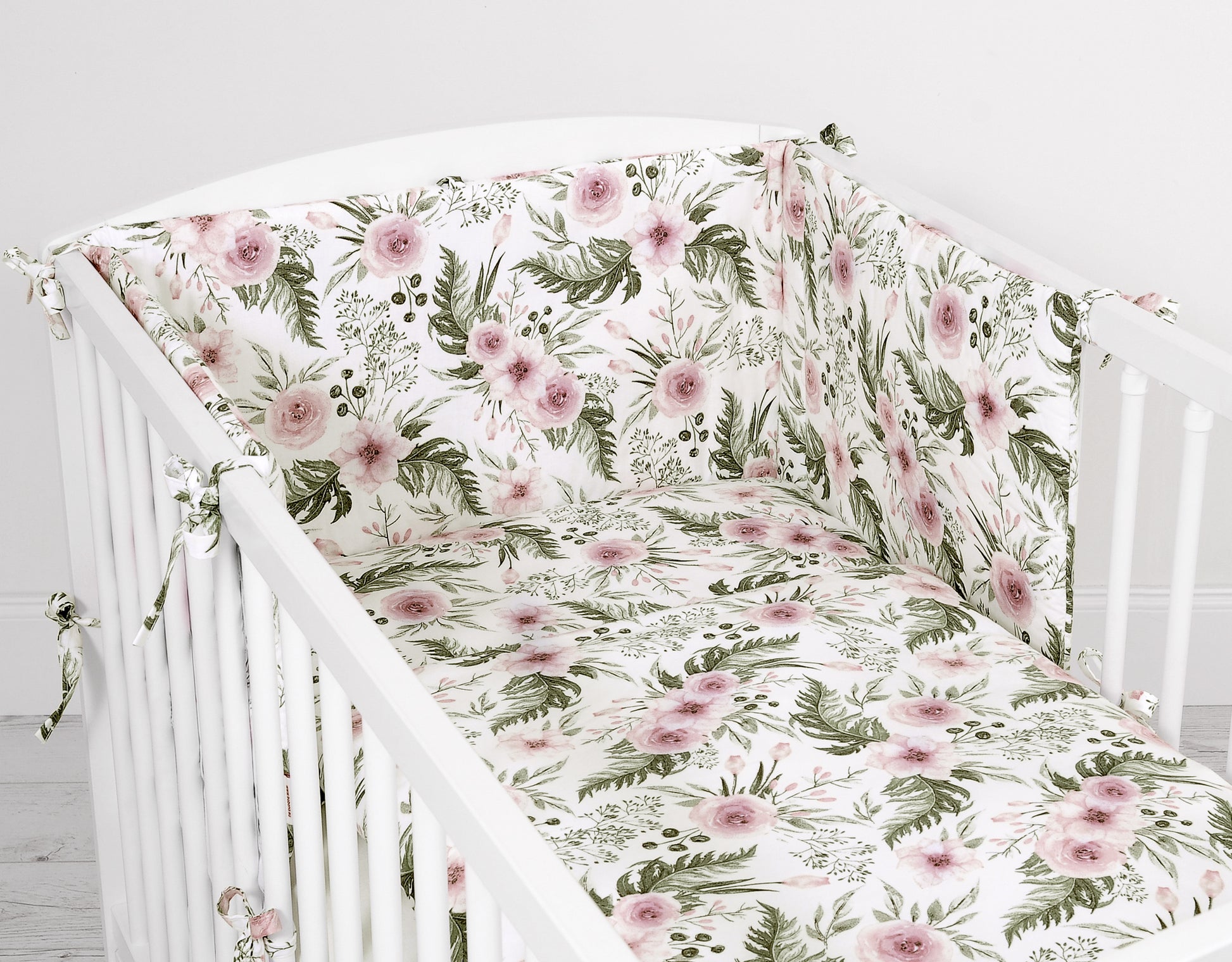 Universal bumper for cot - peony flower pink – afbeelding 2
