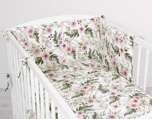 Universal bumper for cot - peony flower pink – afbeelding 2