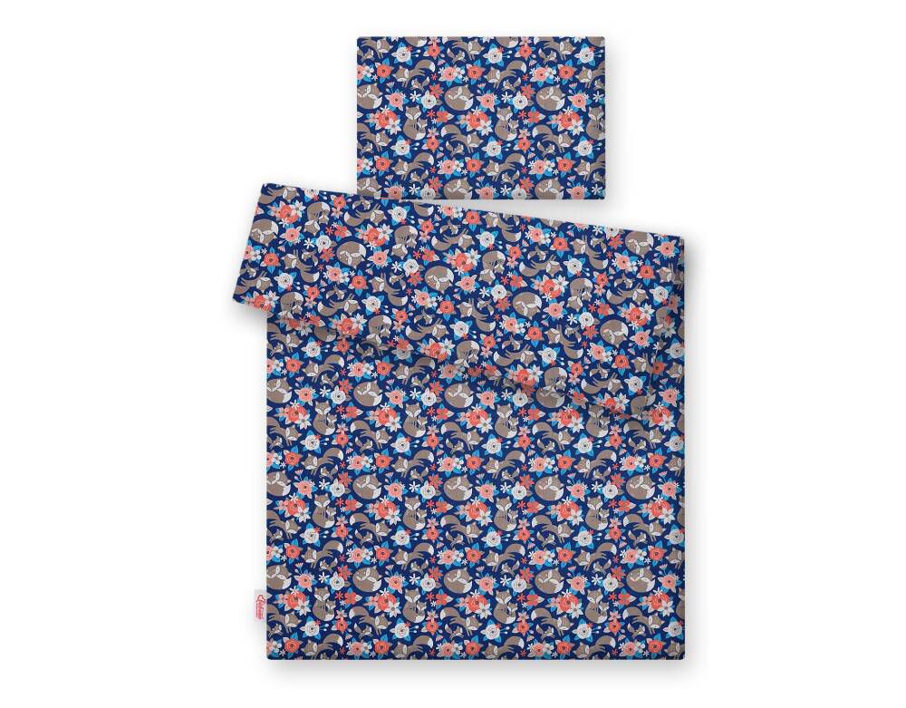 Baby cotton bedding set 2-pcs 120x90 cm- fox family on blue – afbeelding 3