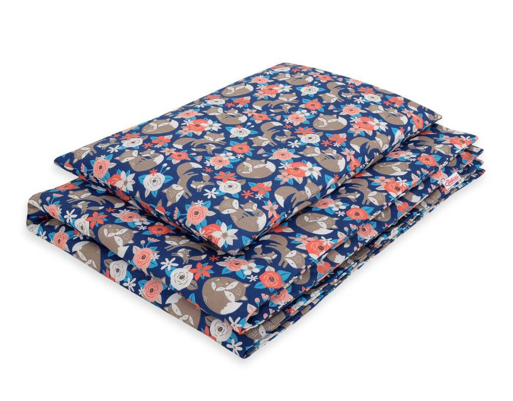 Baby cotton bedding set 2-pcs 120x90 cm- fox family on blue – afbeelding 1