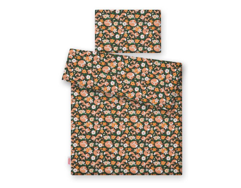 Baby cotton bedding set 2-pcs 120x90 cm- fox family on the green – afbeelding 2