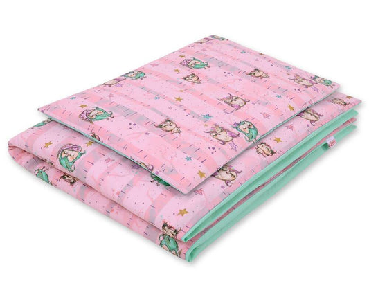 Baby cotton bedding set 2-pcs 120x90 cm- owls pink-mint – afbeelding 1