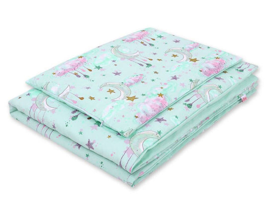 Baby cotton bedding set 2-pcs 120x90 cm- moons mint – afbeelding 1