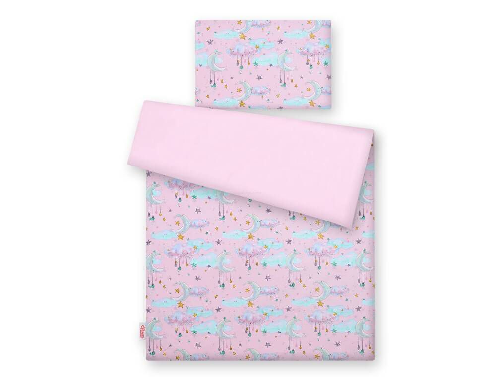 Baby cotton bedding set 2-pcs 135x100 cm- moons pink – afbeelding 3