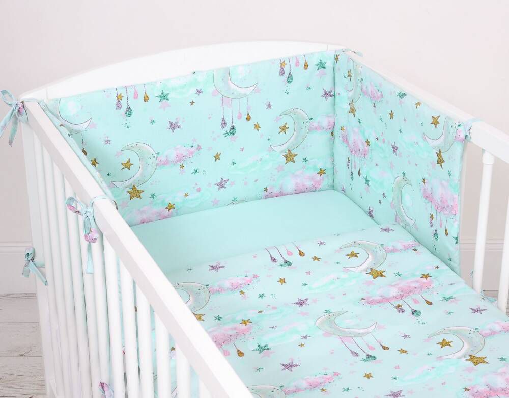 Baby cotton bedding set 2-pcs 135x100 cm- moons mint – afbeelding 4