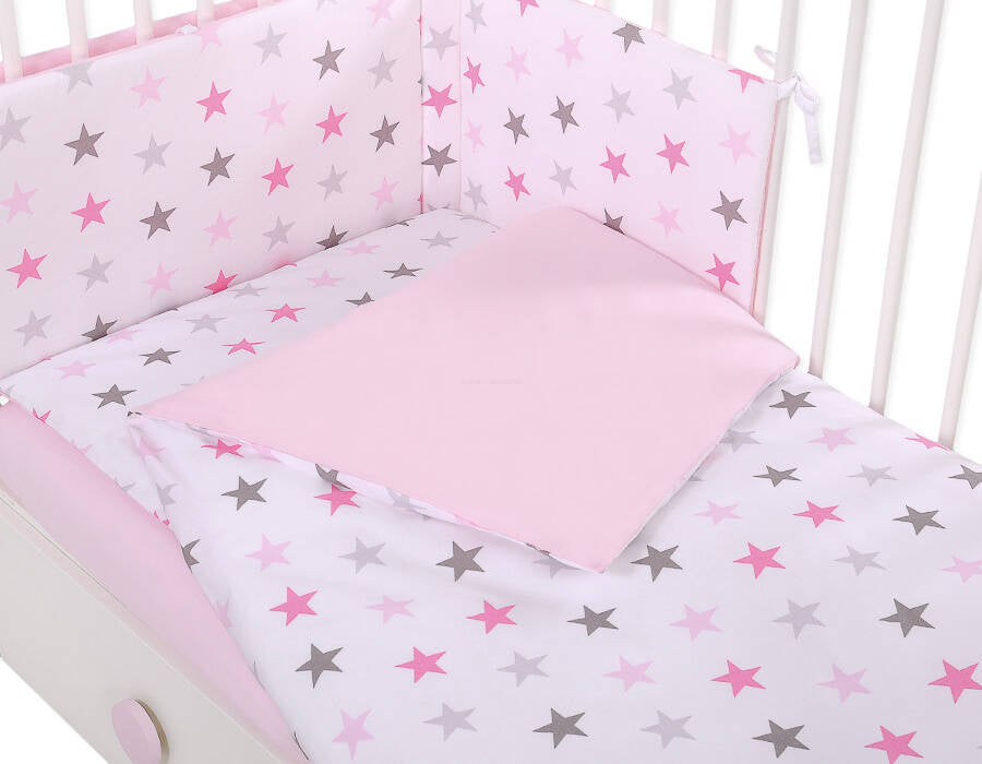 Baby cotton bedding set 2-pcs 135x100 cm- stars pink -gray/ pink – afbeelding 3