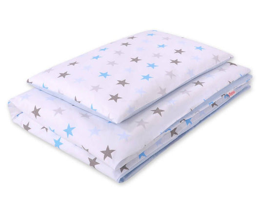 Baby cotton bedding set 2-pcs 120x90 cm- gray -blue stars – afbeelding 1