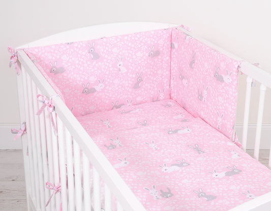 Universal bumper for cot - pink rabbits – afbeelding 2