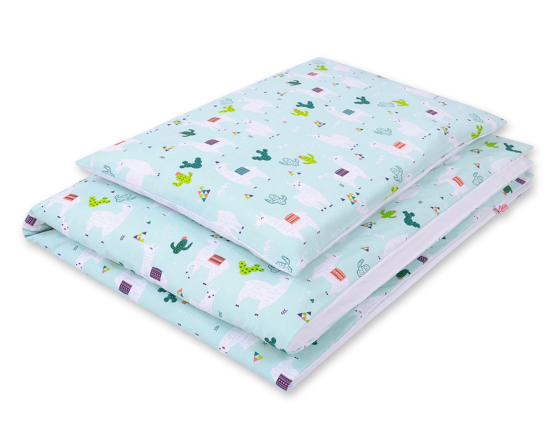 Baby cotton bedding set 2-pcs 120x90 cm- lama mint/white – afbeelding 1