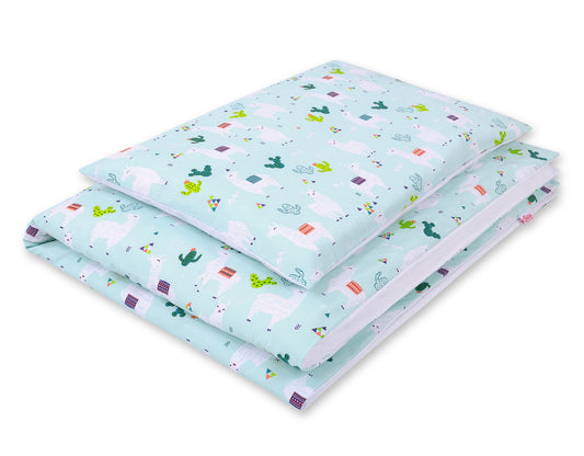 Baby cotton bedding set 2-pcs 120x90 cm- lama mint/white – afbeelding 1
