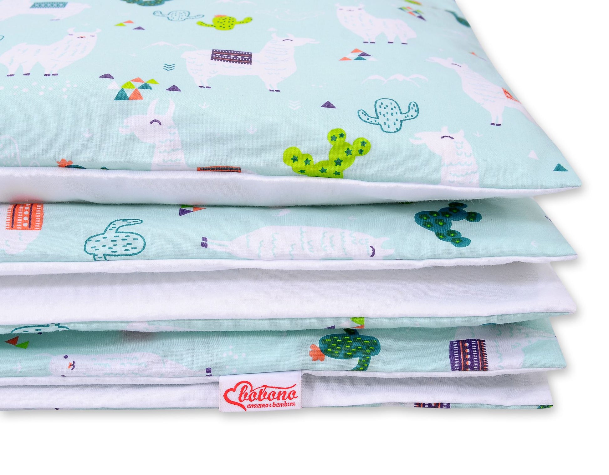 Baby cotton bedding set 2-pcs 120x90 cm- lama mint/white – afbeelding 2