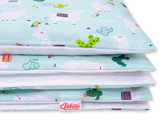 Baby cotton bedding set 2-pcs 120x90 cm- lama mint/white – afbeelding 2