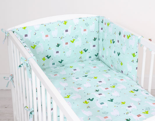 Universal bumper for cot - lama mint – afbeelding 2