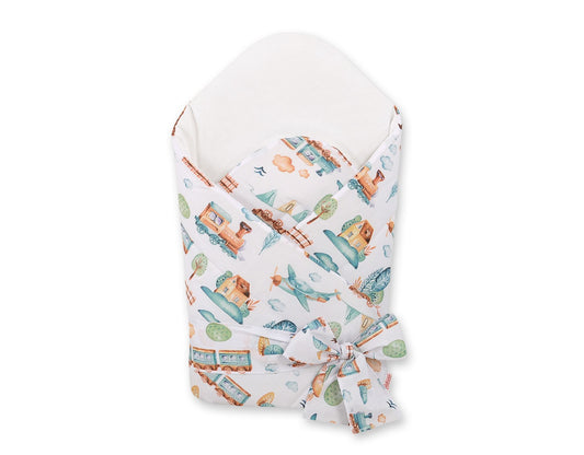 Baby nestje 2in1 with stiffening with bow - turquoise train – afbeelding 1