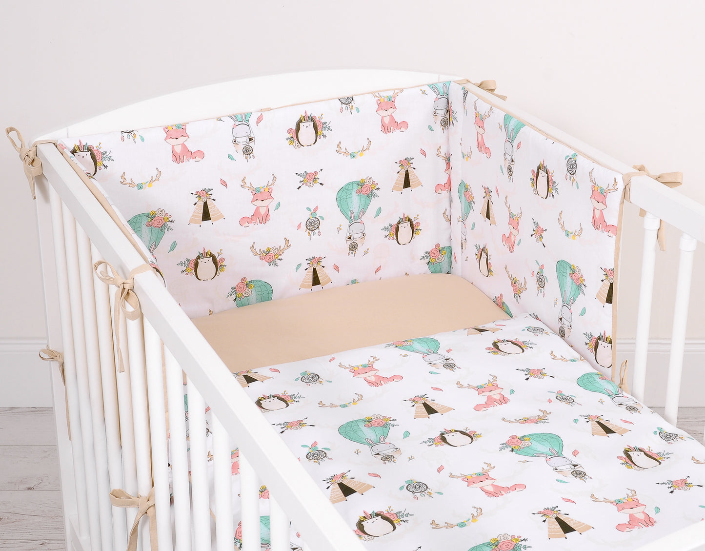 Universal Dubbelzijdige bumper for cot - foxes beige/beige – afbeelding 2