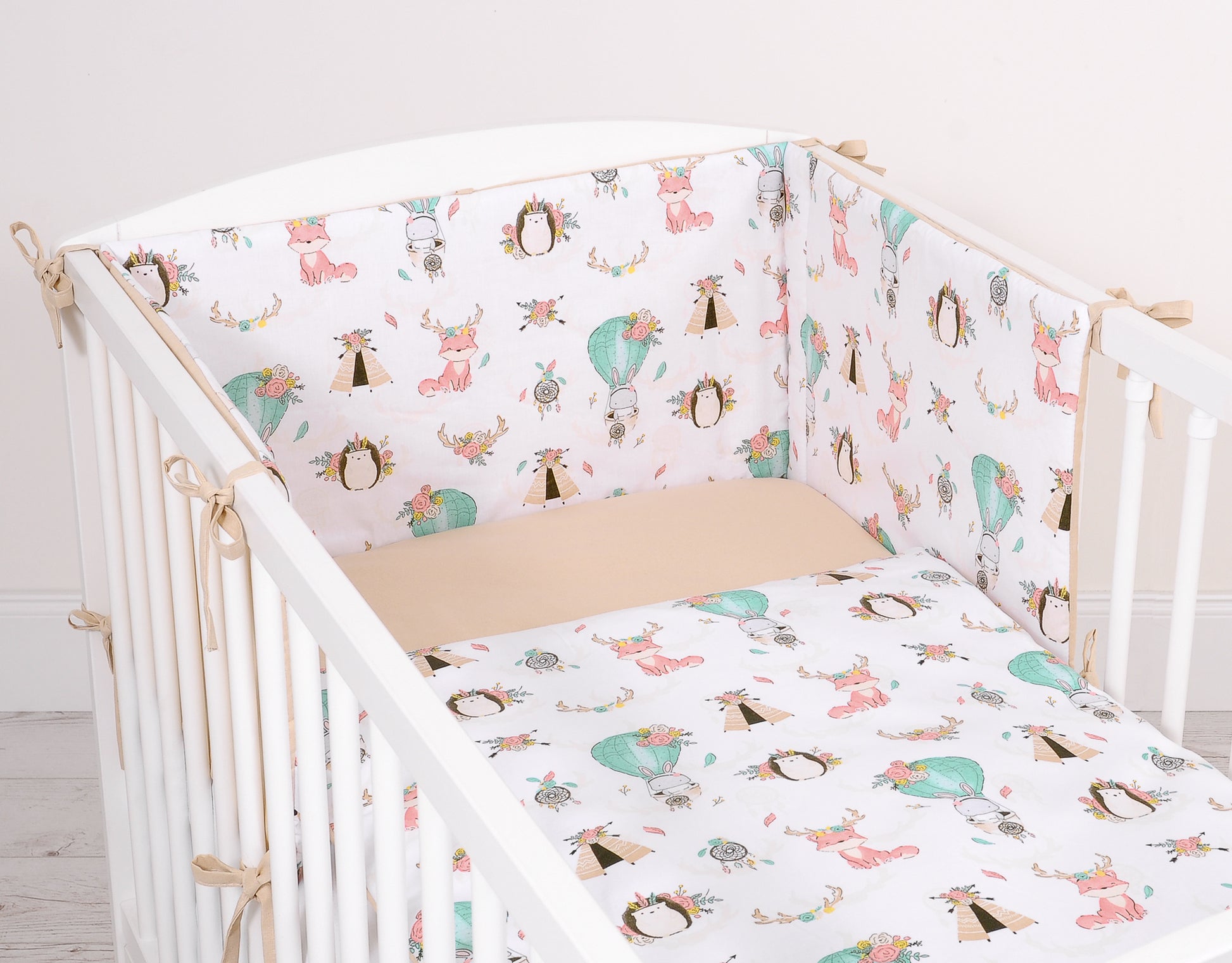 Universal Dubbelzijdige bumper for cot - foxes beige/beige – afbeelding 2